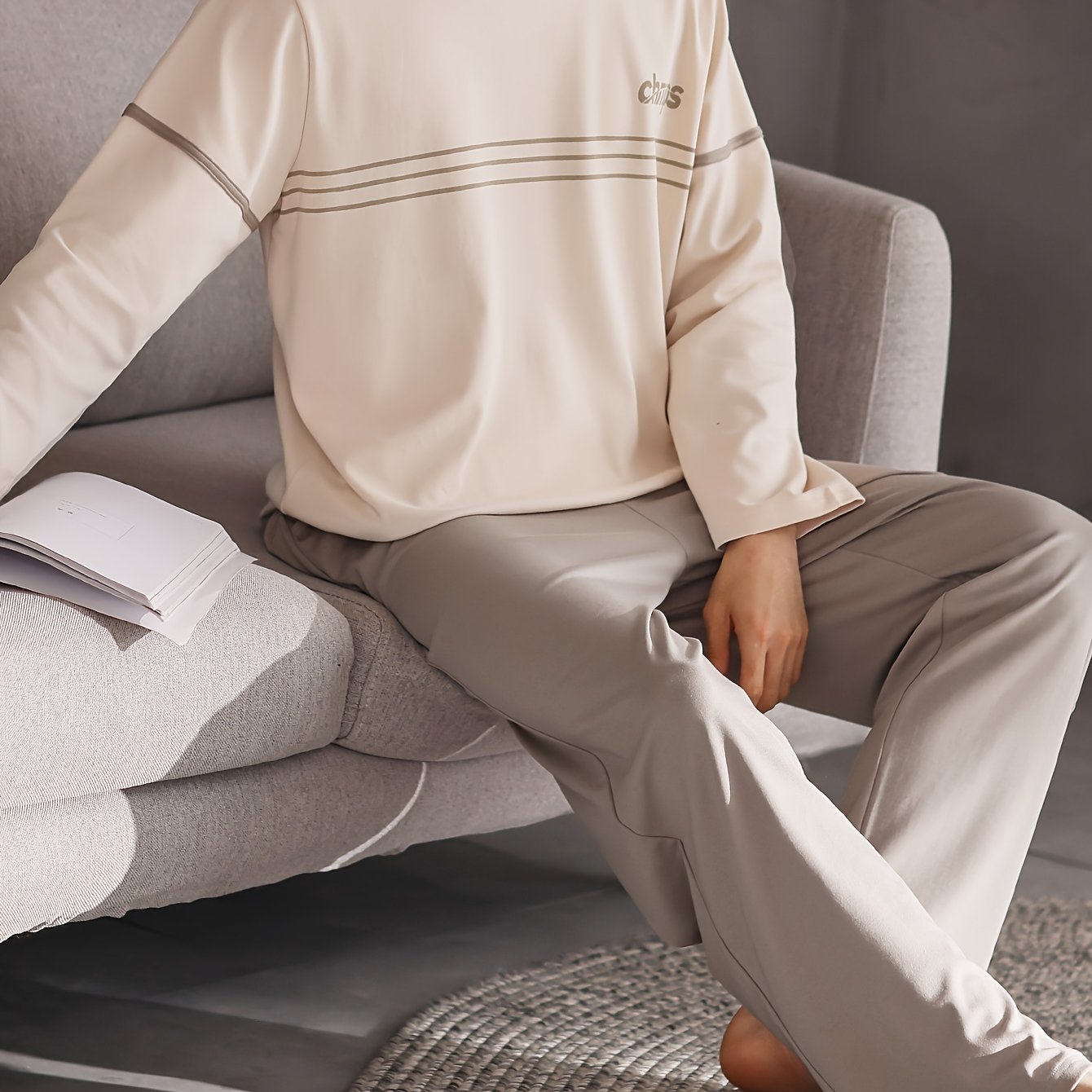 Conjunto de pijama de algodón para hombre, manga larga, con bolsillos, ropa casual para descansar en primavera y otoño