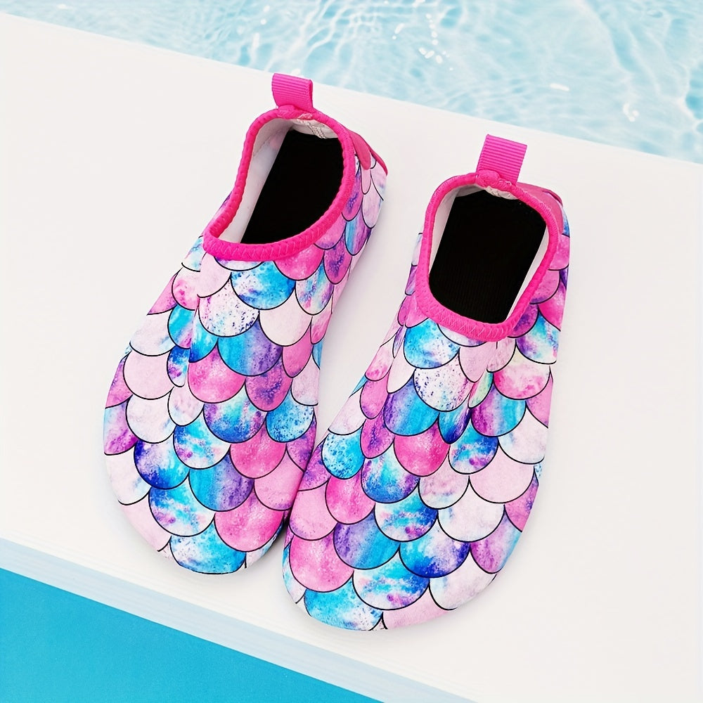 Toddler Girls Water Shoes Fish Scale Print Lightweight Summer Beach Slip-On