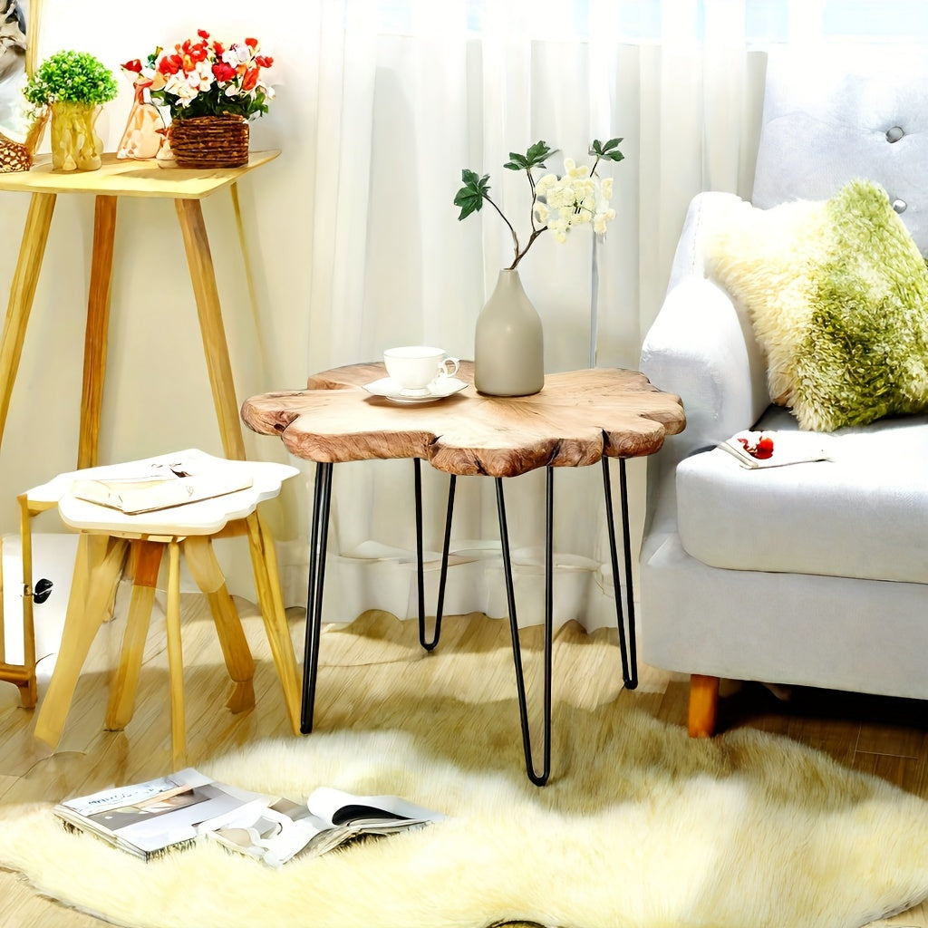 Cedar Wood Side Table Natural Edge Vintage Tripod Accent for Living Room Kitchen Patio