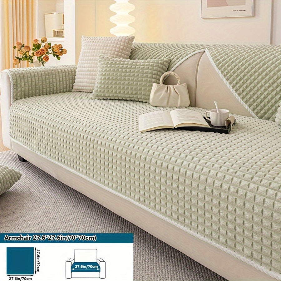 Plaid plush divan qoplamasi, sirpanmas dizayn bilan, hayvonlar uchun va barcha mavsumlar uchun mukammal. Turli xil mebellar uchun mos keladi.