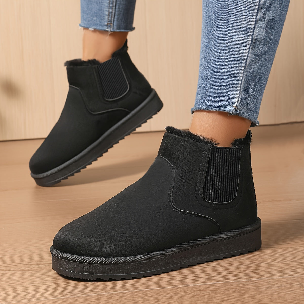 Women Fluffy Snow Boots Solid Color Winter Plush Lined Warm Shoes