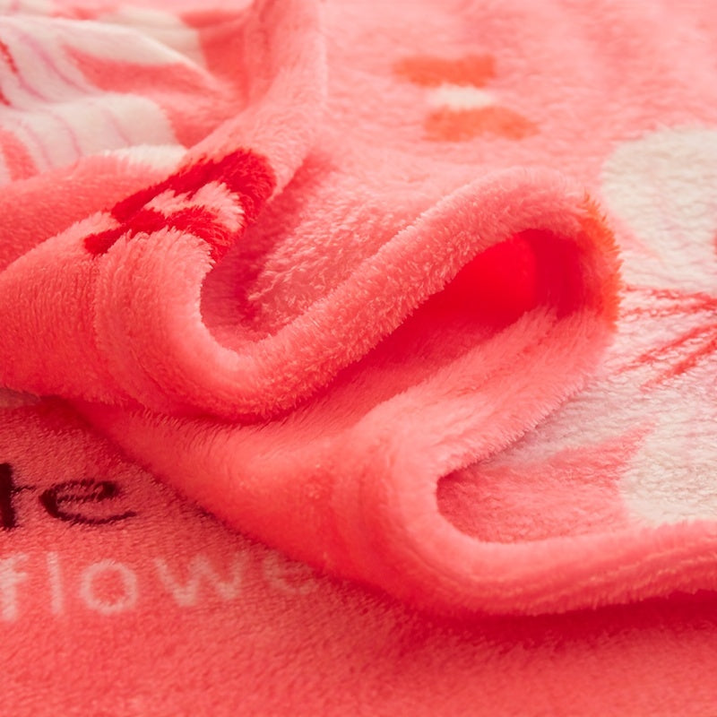 Flower Print Flannel Blanket Soft Warm Throw for Couch Bed Camping