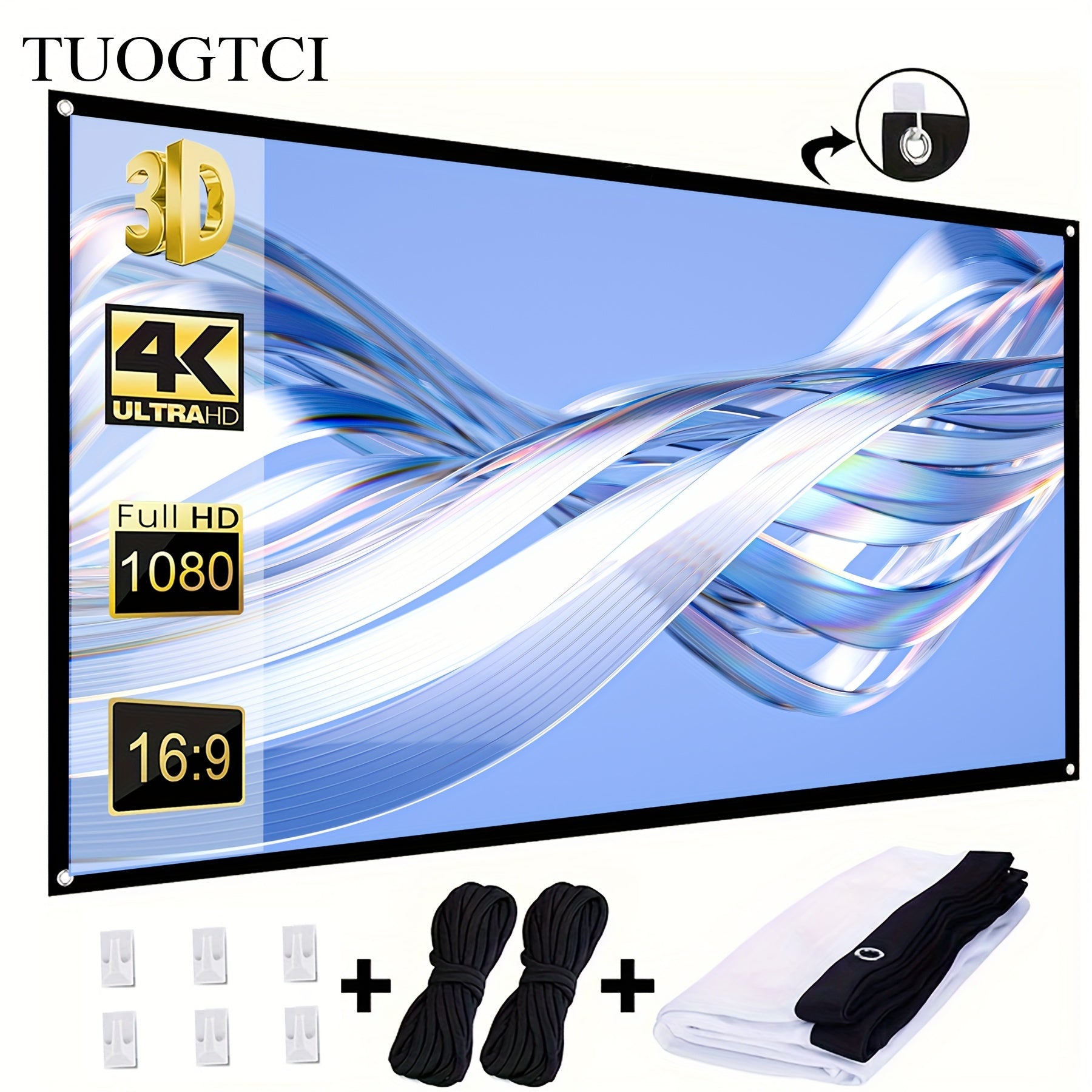 60-Inch Portable Anti-Wrinkle Projection Screen 16:9 4K Ultra HD Full 1080P for Home Theater Outdoor Parties