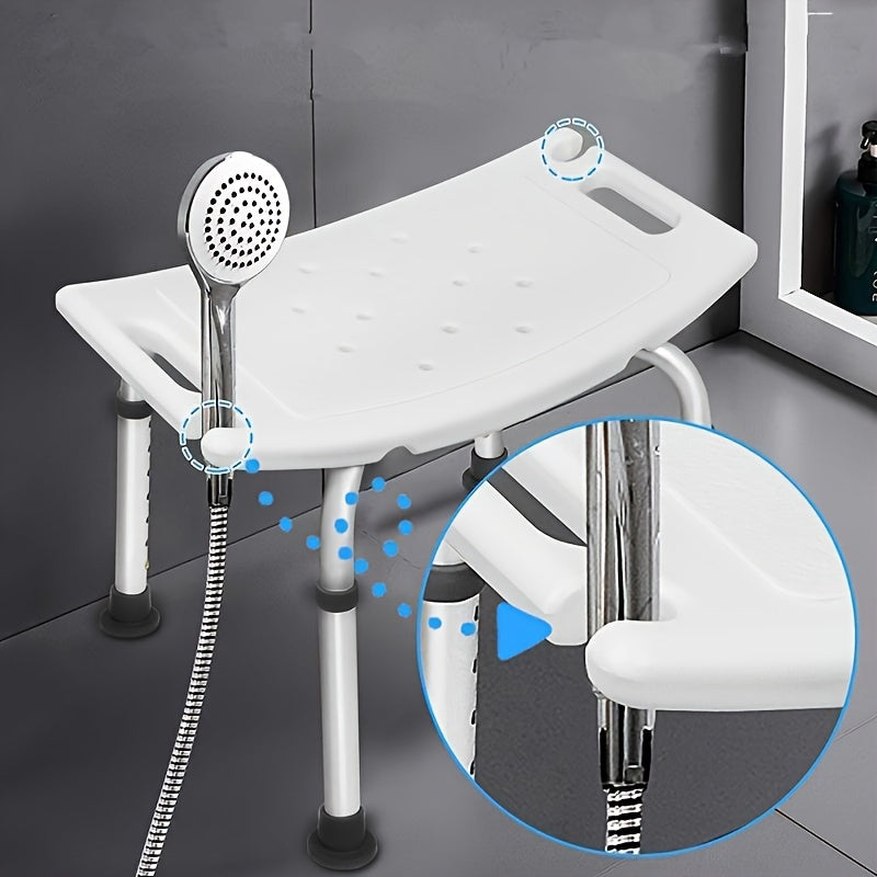 Adjustable Shower Chair for Elderly Disabled Aluminum Seat Non-Slip Feet White