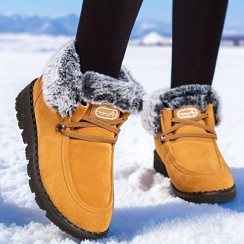 Women Winter Snow Boots Warm Leather Short Booties Black Sizes 36-45