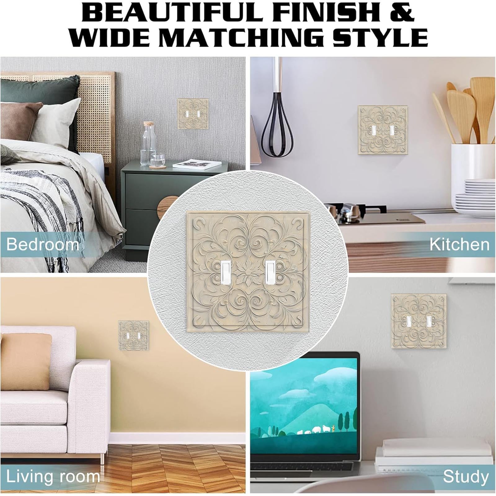 Art Deco Wall Plate Cover for Kitchen and Home Office French Pattern Chic Durable Reusable Easy to Install