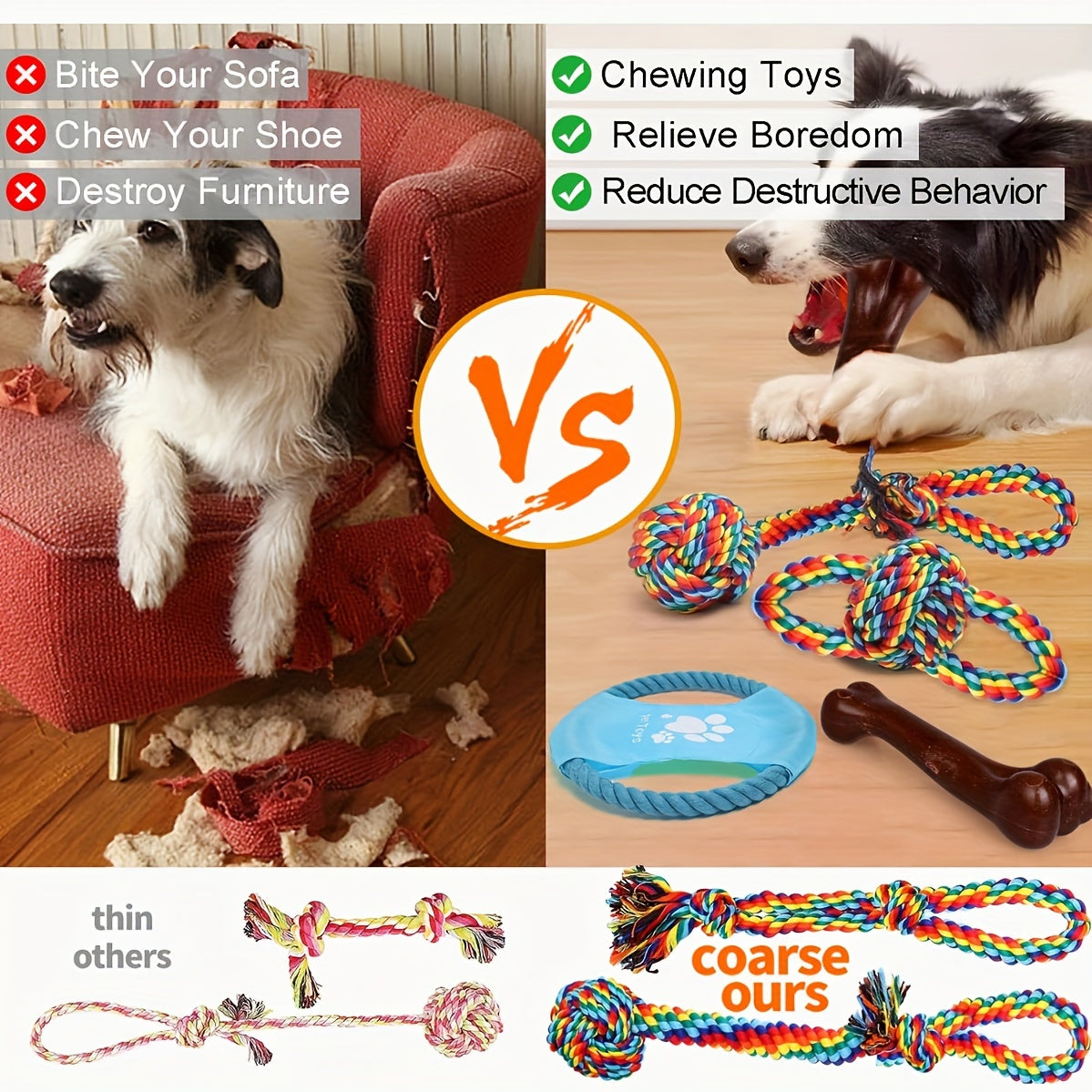 6-Pack Cotton Blend Dog Rope Toys for Medium to Large Breeds Teething Tug