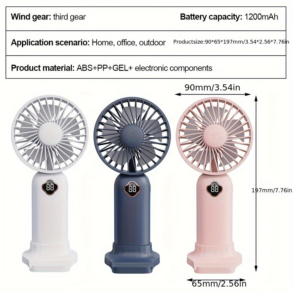 Mini Handheld Fan 1200mAh Battery Portable Silent Cooler for Outdoor Camping