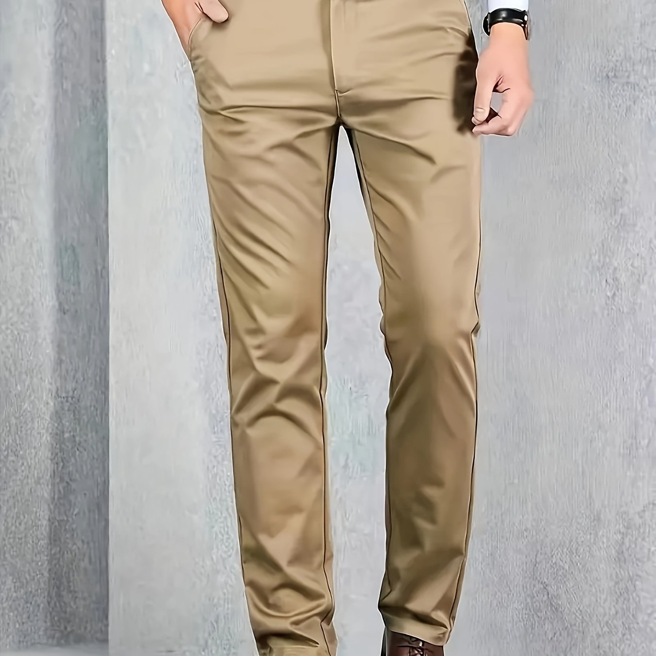 Pantalones de vestir de poliéster para hombre de color sólido, ajuste regular, para todas las estaciones, pantalones formales y casuales