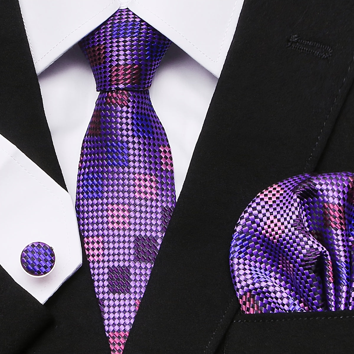 Elegant Paisley Stripe Tie Set with Pocket Square and Cufflinks for Weddings and Formal Events