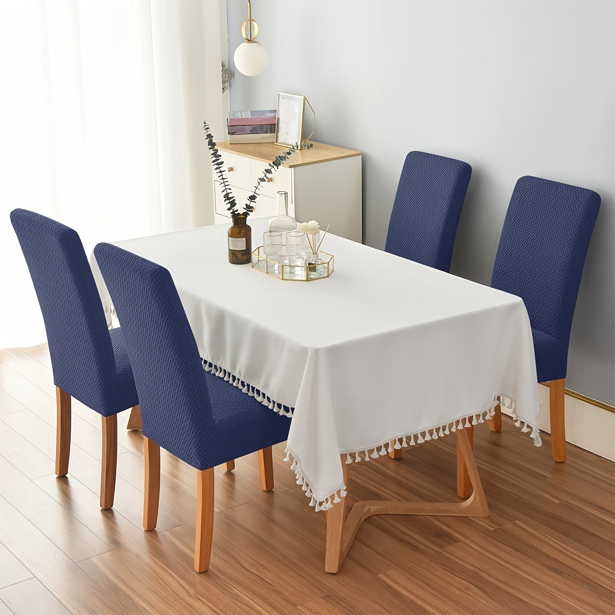 4/6pcs Velvet T-Shaped Elastic Chair Covers for Dining Room and Kitchen