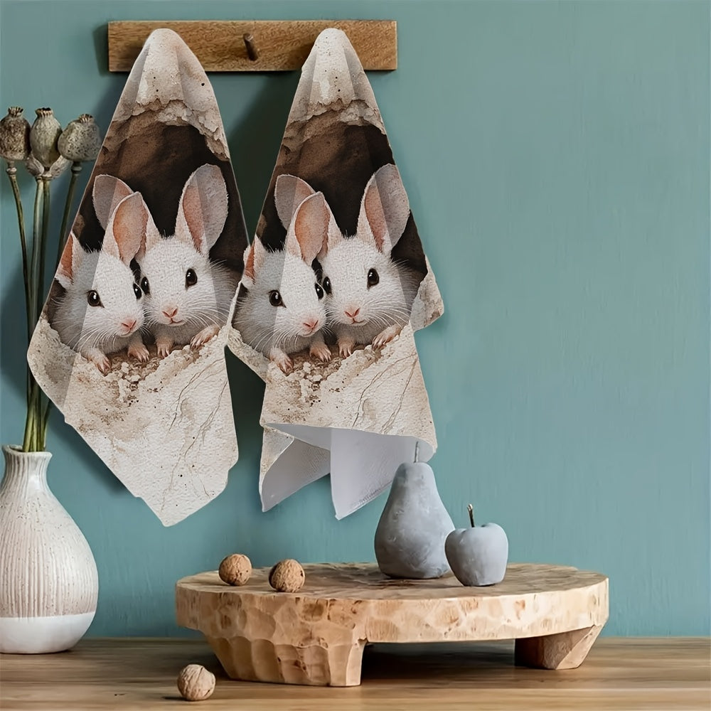 Pair of 2 Extra Plush Kitchen Towels Watercolor Bilby Crafting Dwellings 16x24 Inches