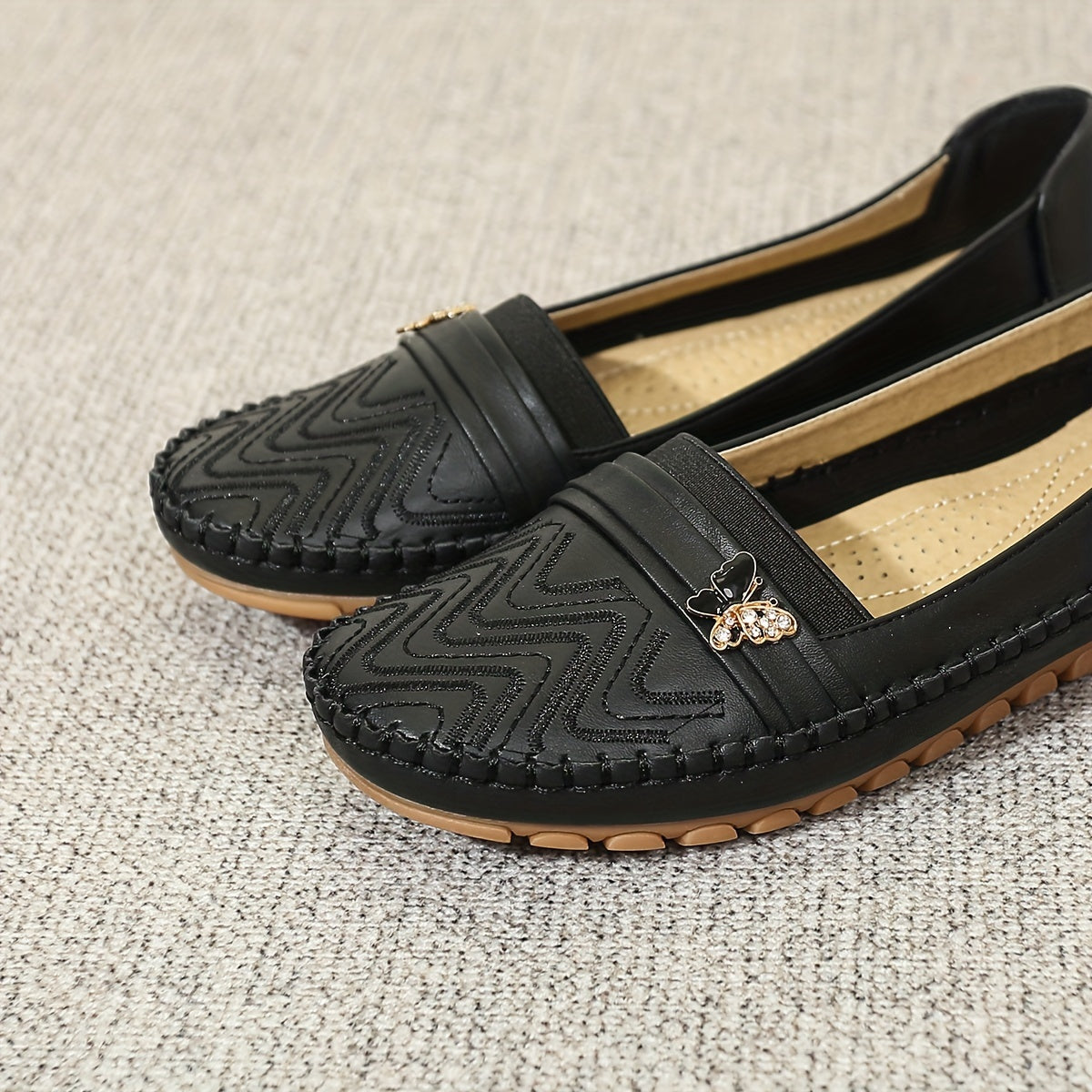 Women's Leather Slip-On Loafers with Non-Slip Sole and Soft Cover