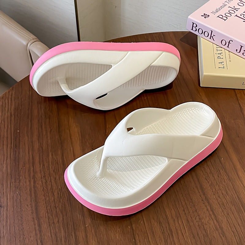 Women's Summer Casual EVA Flip Flops Mid Heel Non-Slip Solid Color Indoor Outdoor