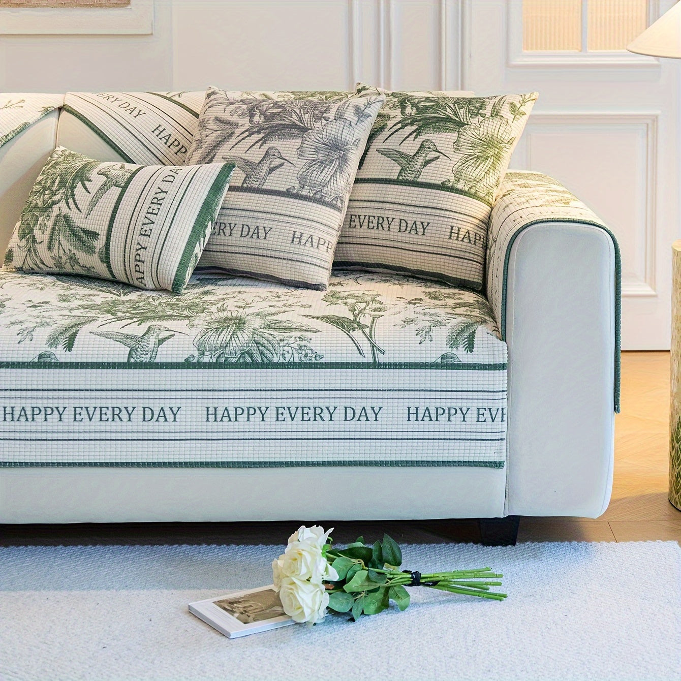 Fransuz vintage divan qoplamasi, hayvonlarga do'st, mashinada yuvish mumkin, barcha mavsumlar uchun mos qisqa plush jakard dizayni.