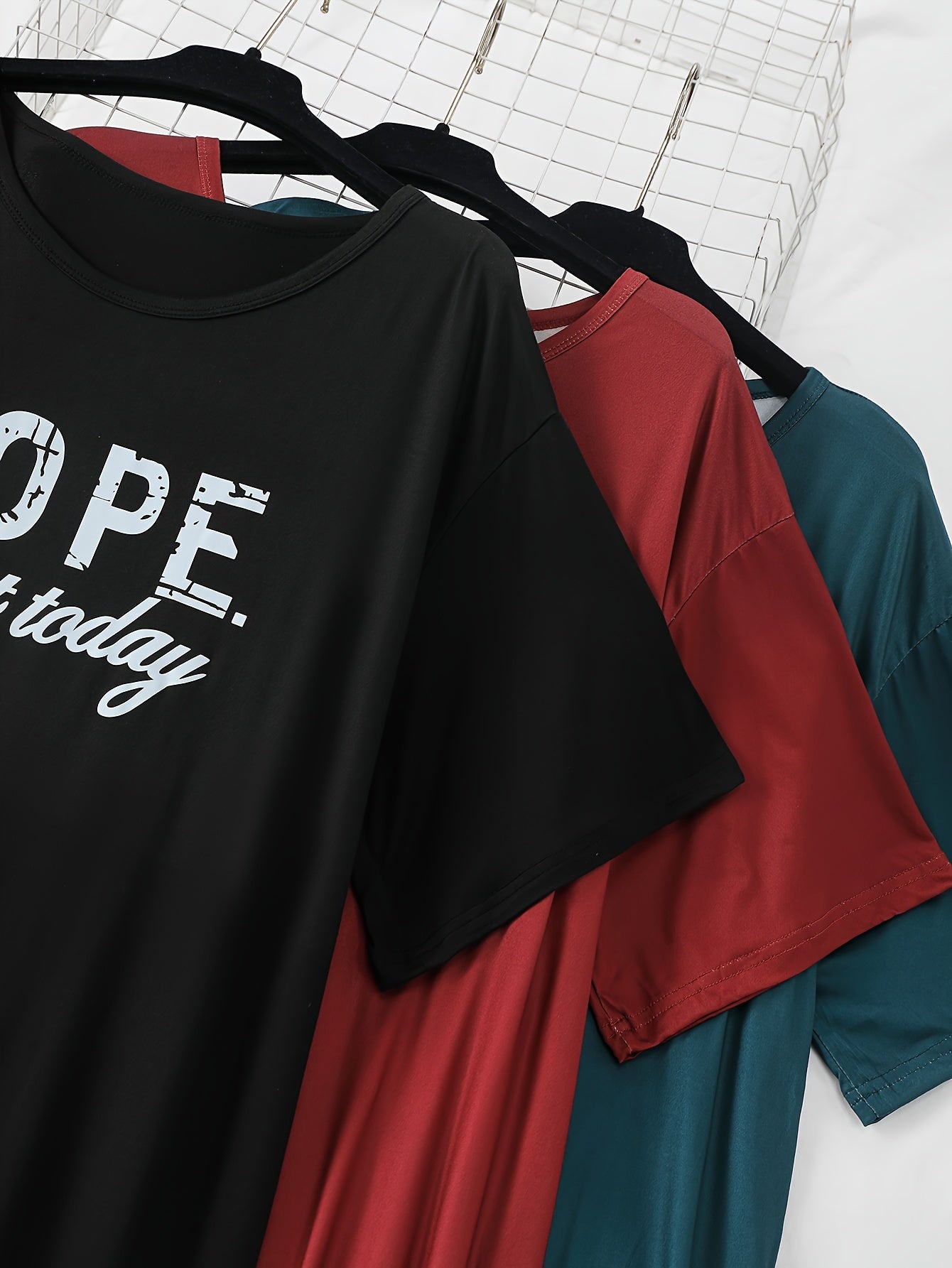 Women's Plus Size Polyester Casual T-Shirt Sleep Gown Set of 3