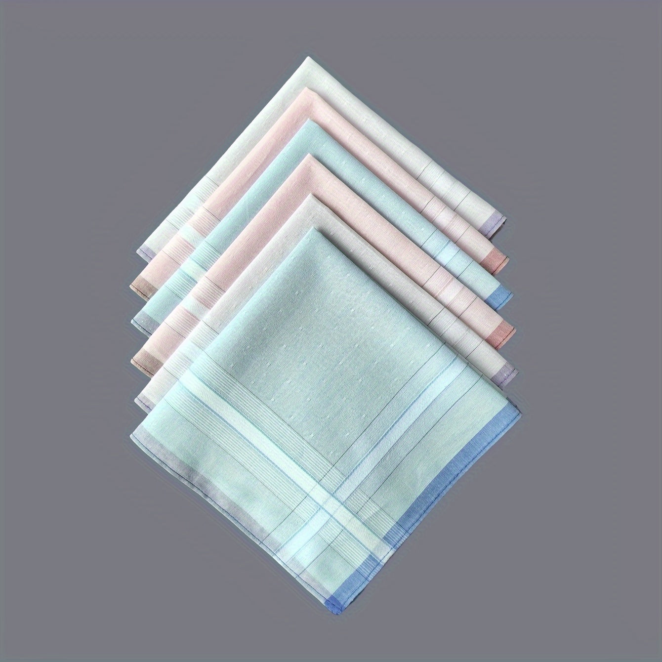 Set of 6 Soft Cotton Handkerchiefs 29cm Stylish Striped Pattern Absorbent