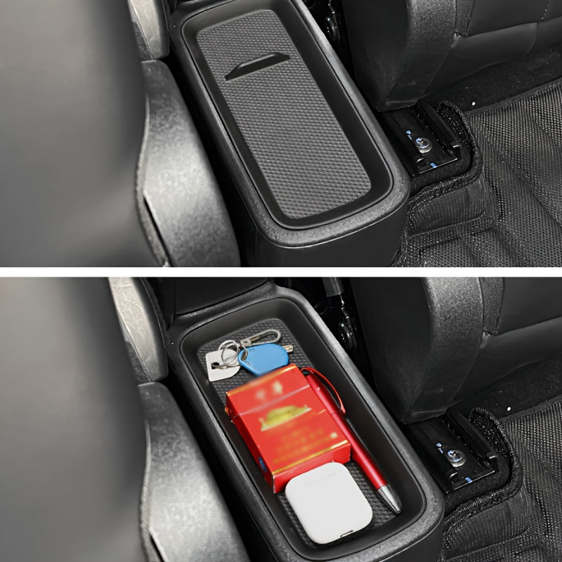 Car Interior Carbon Fiber Texture 2-in-1 Center Console Armrest Storage Box Black