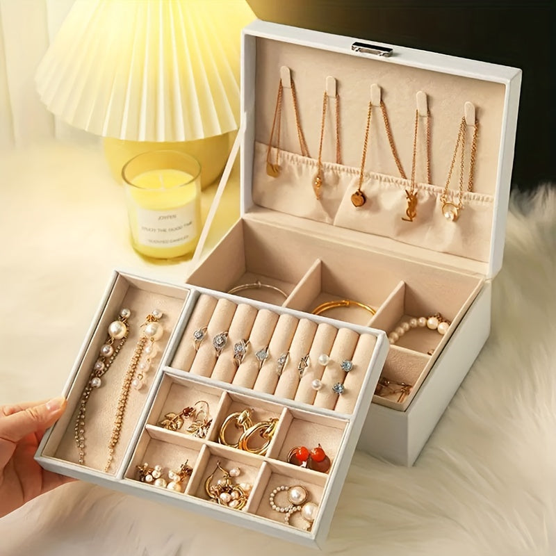 Large Capacity 2-Layer Jewelry Organizer with Lock for Earrings Necklaces Bracelets