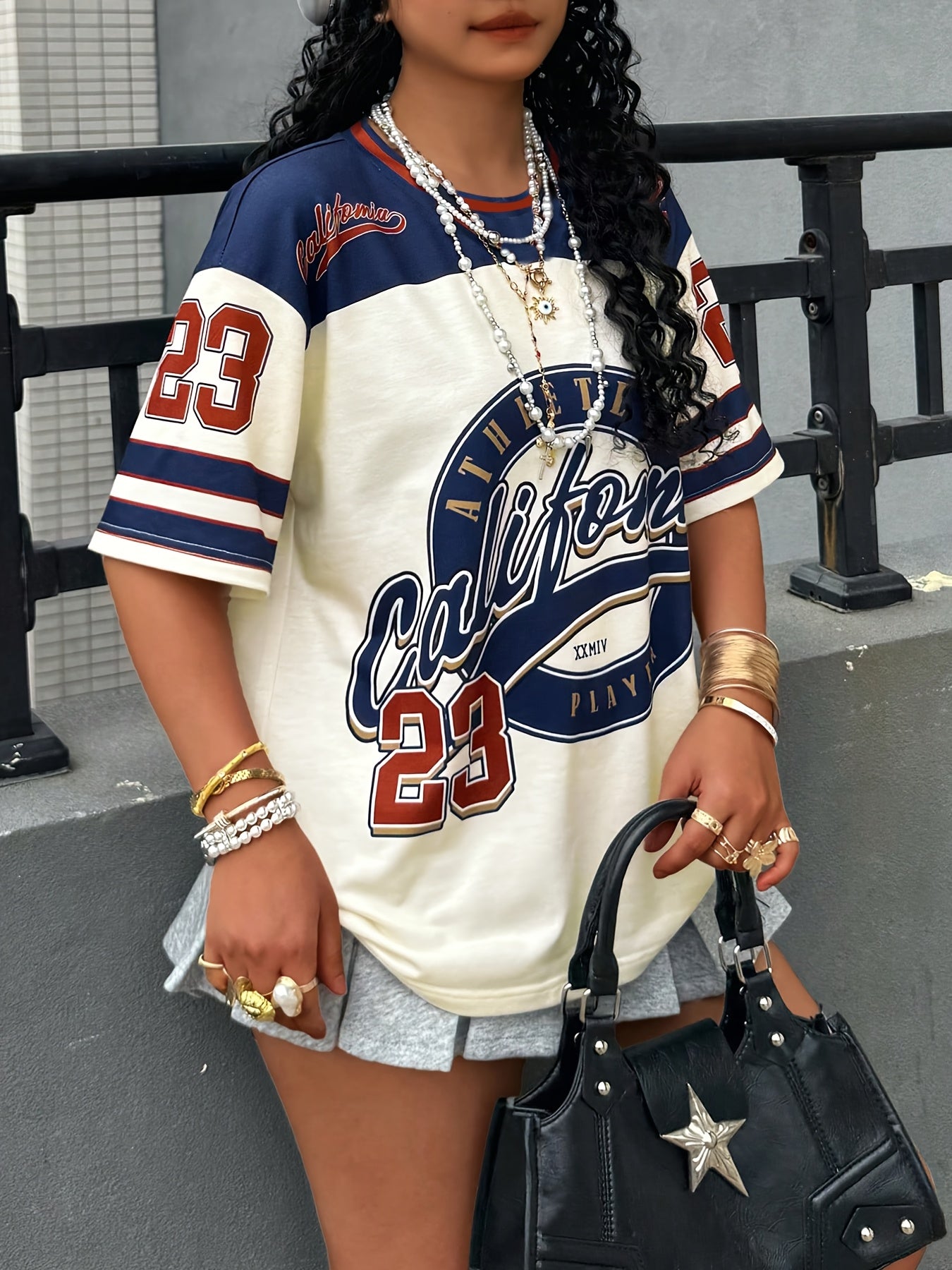 Plus Size Men's T-Shirt White Blue Casual Streetwear Slogan Numbers