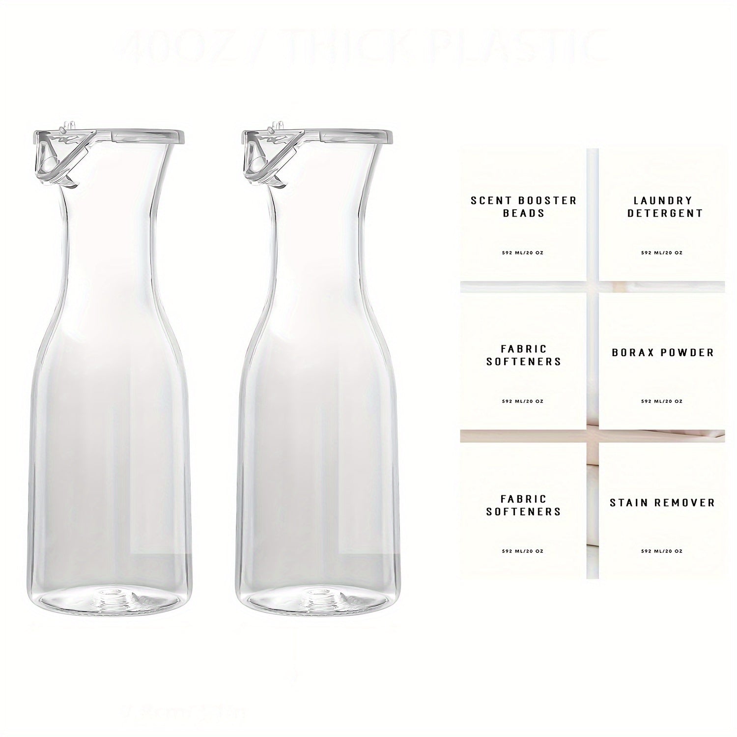 Set of 2 20oz Plastic Laundry Detergent Dispensers for Liquid Soap and Fabric Softener