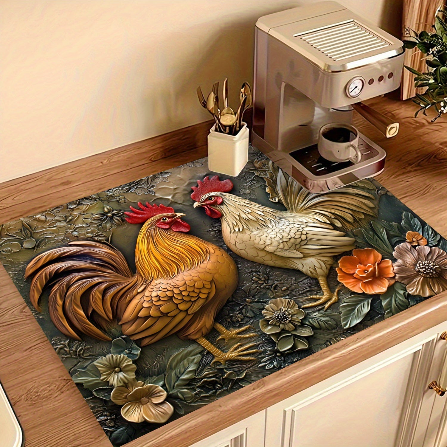 Rustik Qo'yloq va Gulbargli Pishirish Panelini issiqlikka chidamli, sirg'almas rezina himoyachisi, pechlar va pechlar uchun