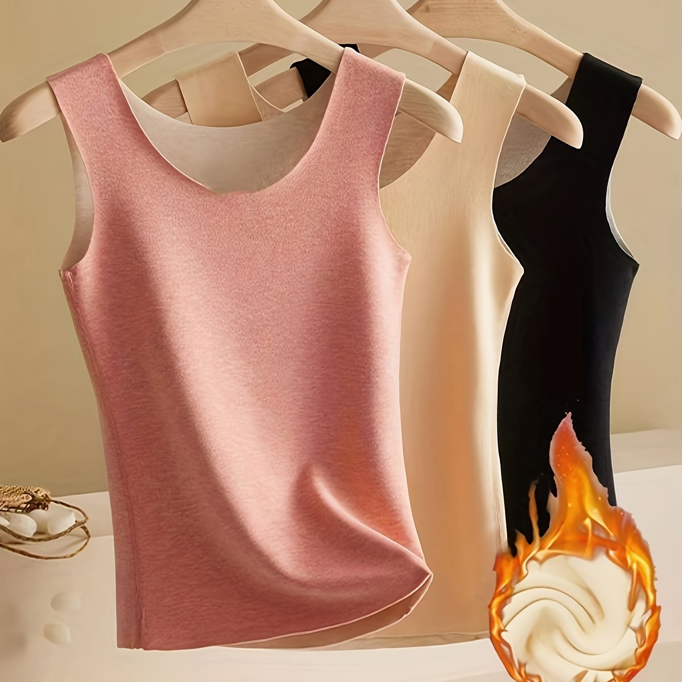 Women's Thermal Underwear Sets Sleeveless Slim Fit Plush Top Soft Lingerie Sleepwear