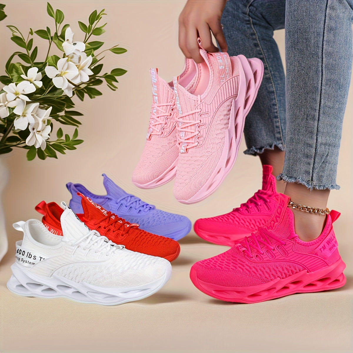 Women's Bright Pink Athletic Sneakers Casual Breathable Comfortable Shoe