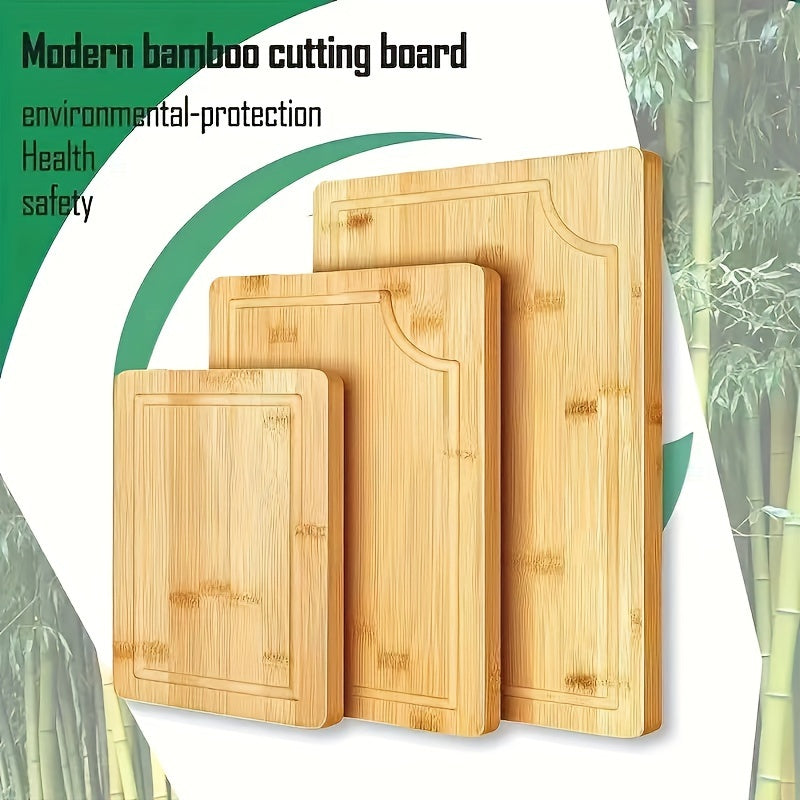 Set of 3 Bamboo Cutting Boards with Juice Grooves, Durable, Easy Handle