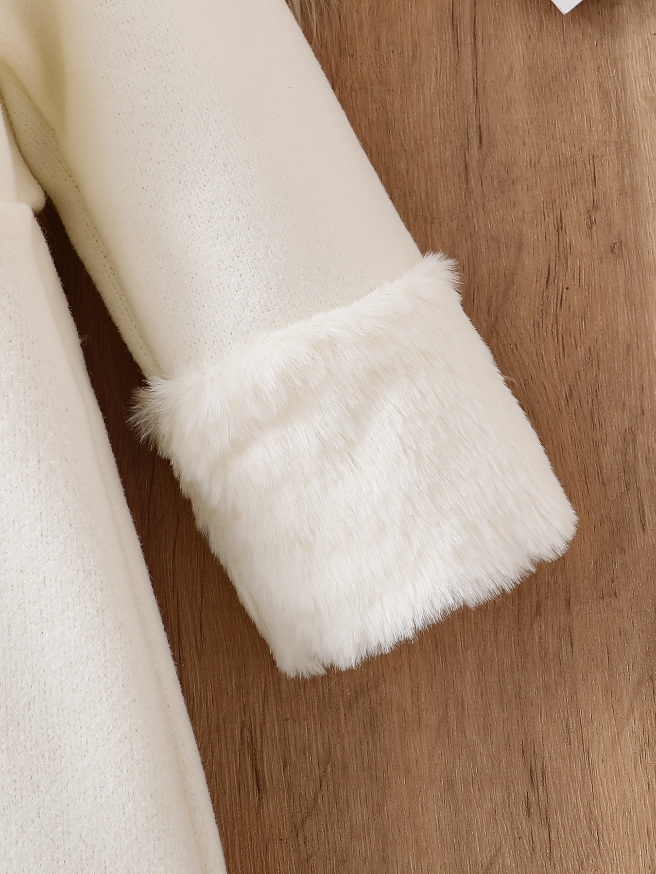 Girls Winter Coat with Faux Fur Trim Plush Lining Lapel Collar Solid Color