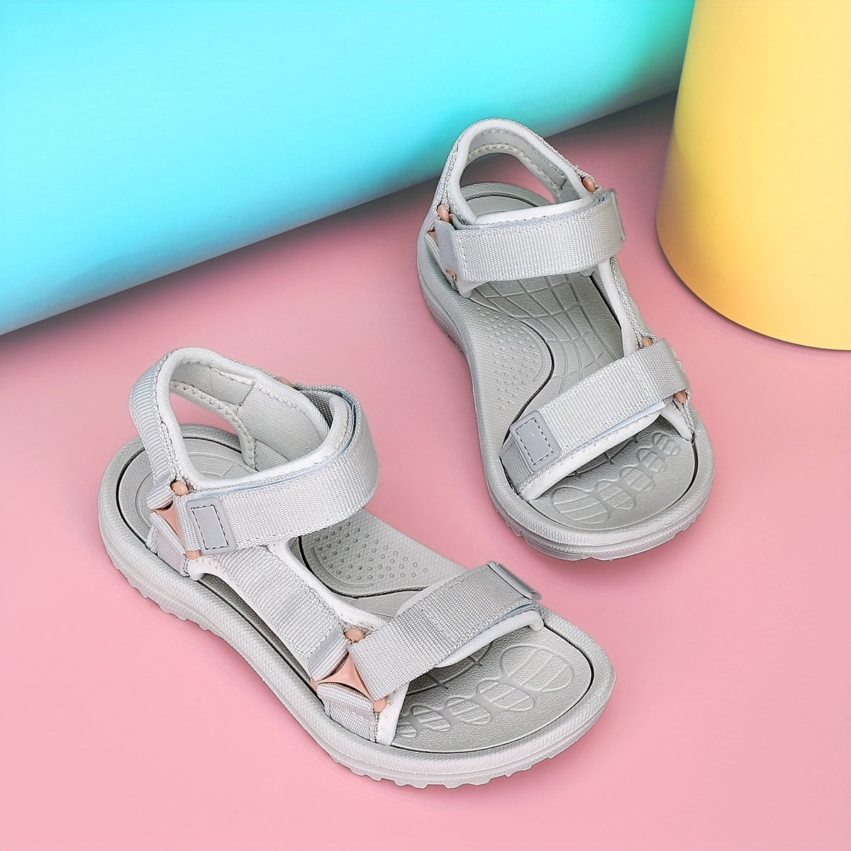 Sandalias de verano para niñas beige, transpirables, antideslizantes, de tela, calzado casual