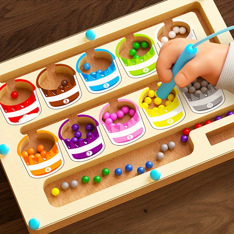 Wooden Magnetic Bead Maze Educational Toy for Kids Age 3 Plus Hand-Eye Coordination Math Skills