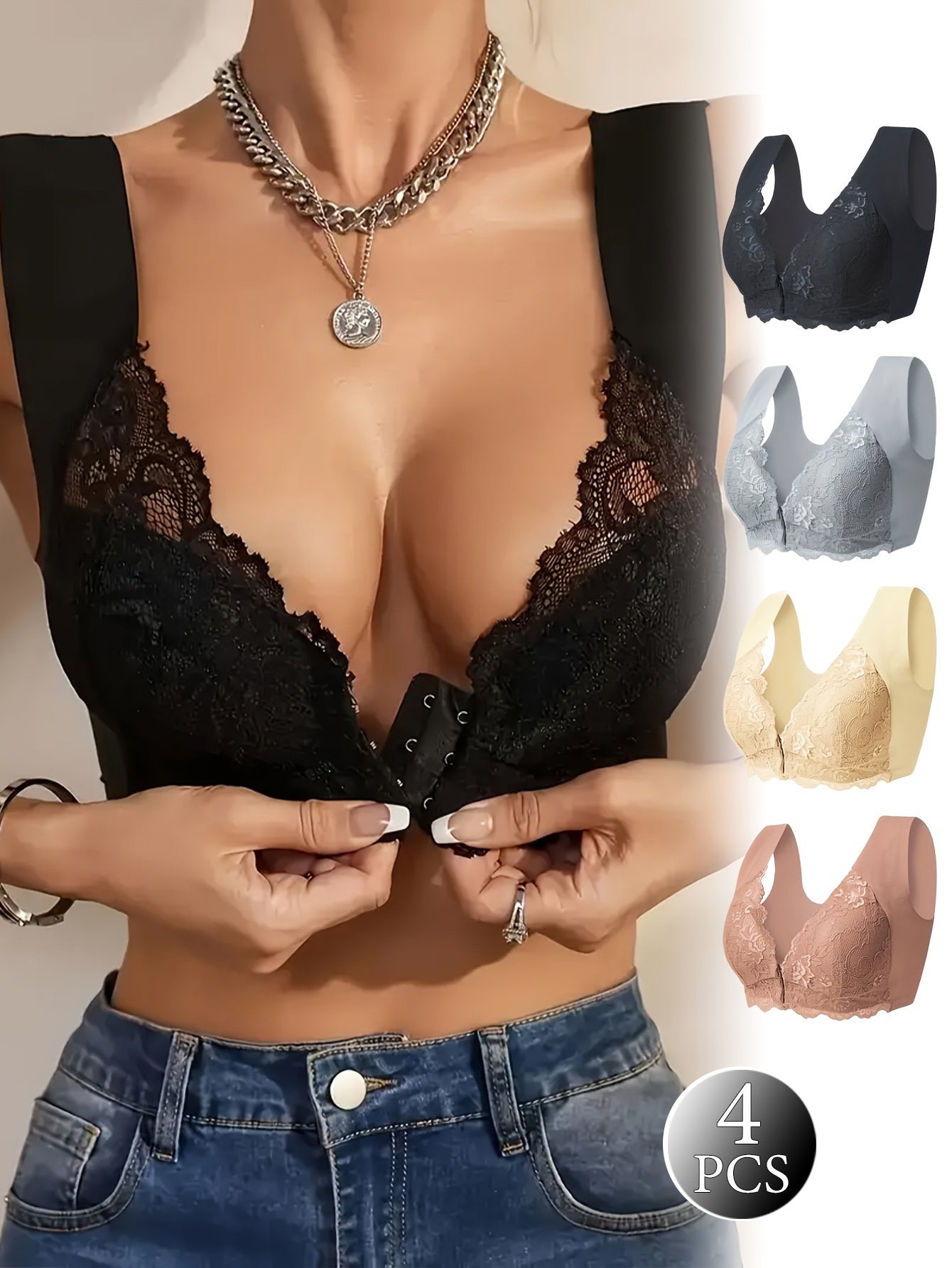 Women Floral Lace Push-Up Bras Pack Medium Support Comfortable Wire-Free