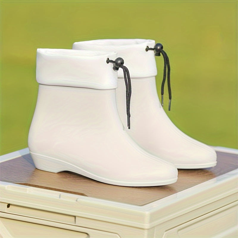 Women's Foldable Rain Boots with Adjustable Drawstring, Lightweight PVC, All-Season