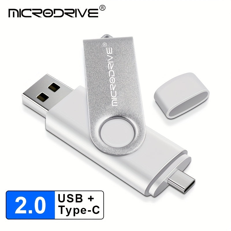 Unidad USB 2.0 de 4GB a 128GB con diseño metálico giratorio compatible con Type-C para Android Negro Azul