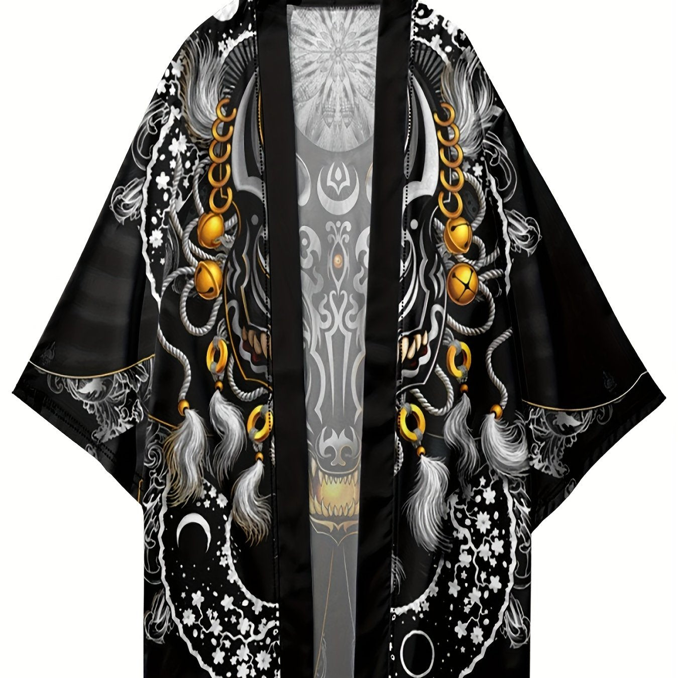 Katta o'lchamdagi erkaklar uchun etnik uslubdagi gullar printi bilan keng fitli kardigan kimono.