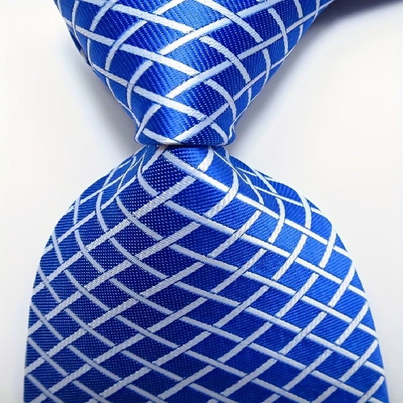Men's Jacquard Woven Striped Plaid Tie Set in Blue Green Red Orange