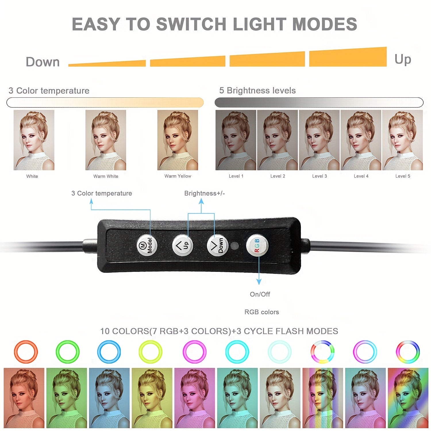 25.4cm Dimmable Ring Light with Stand and Phone Holder for Photography and Video