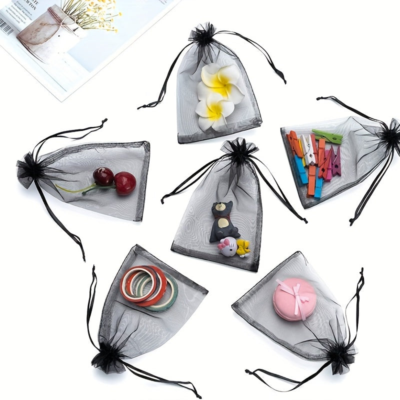 Набор из 5 больших черных органзовых подарочных мешков для упаковки свадебных конфет 35x50см или 40x60см