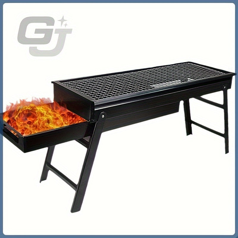 Portable Folding BBQ Grill Iron with Side Shelf Chimney Starter and Spray Paint Finish