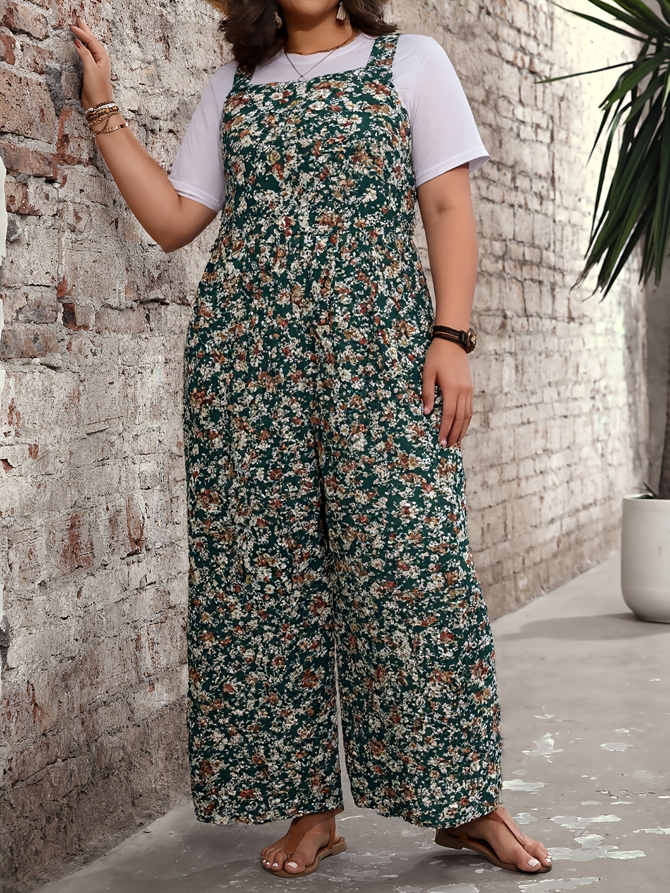 Women's Bohemian Floral Print Jumpsuit Sleeveless Wide-Leg Summer Casual