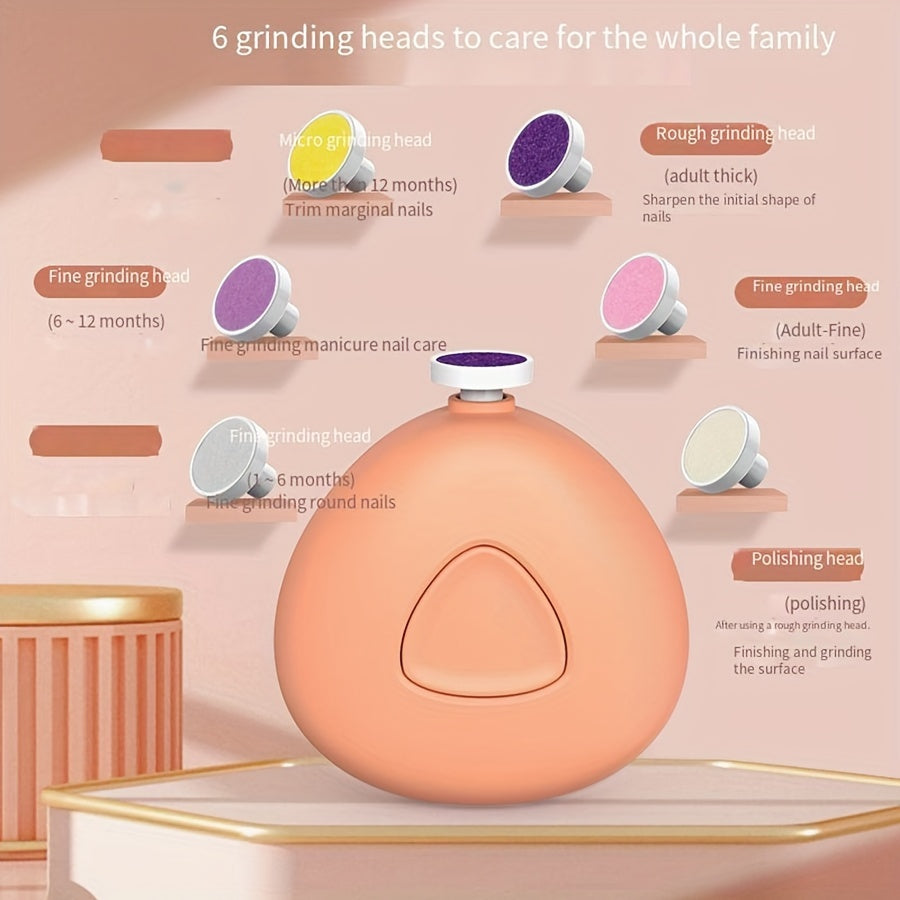 Electric Nail Grinder for All Ages Battery Operated 6 Heads Low Noise Safe Portable