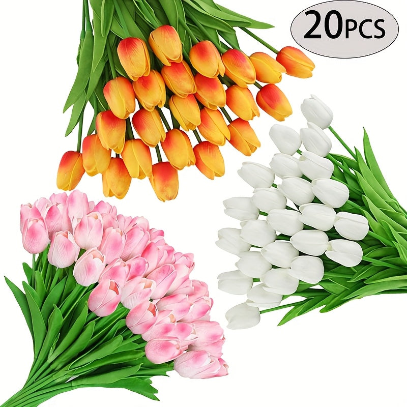 20pcs Artificial Tulip Bouquet Multi-Color Faux Flowers for Home and Wedding Decor