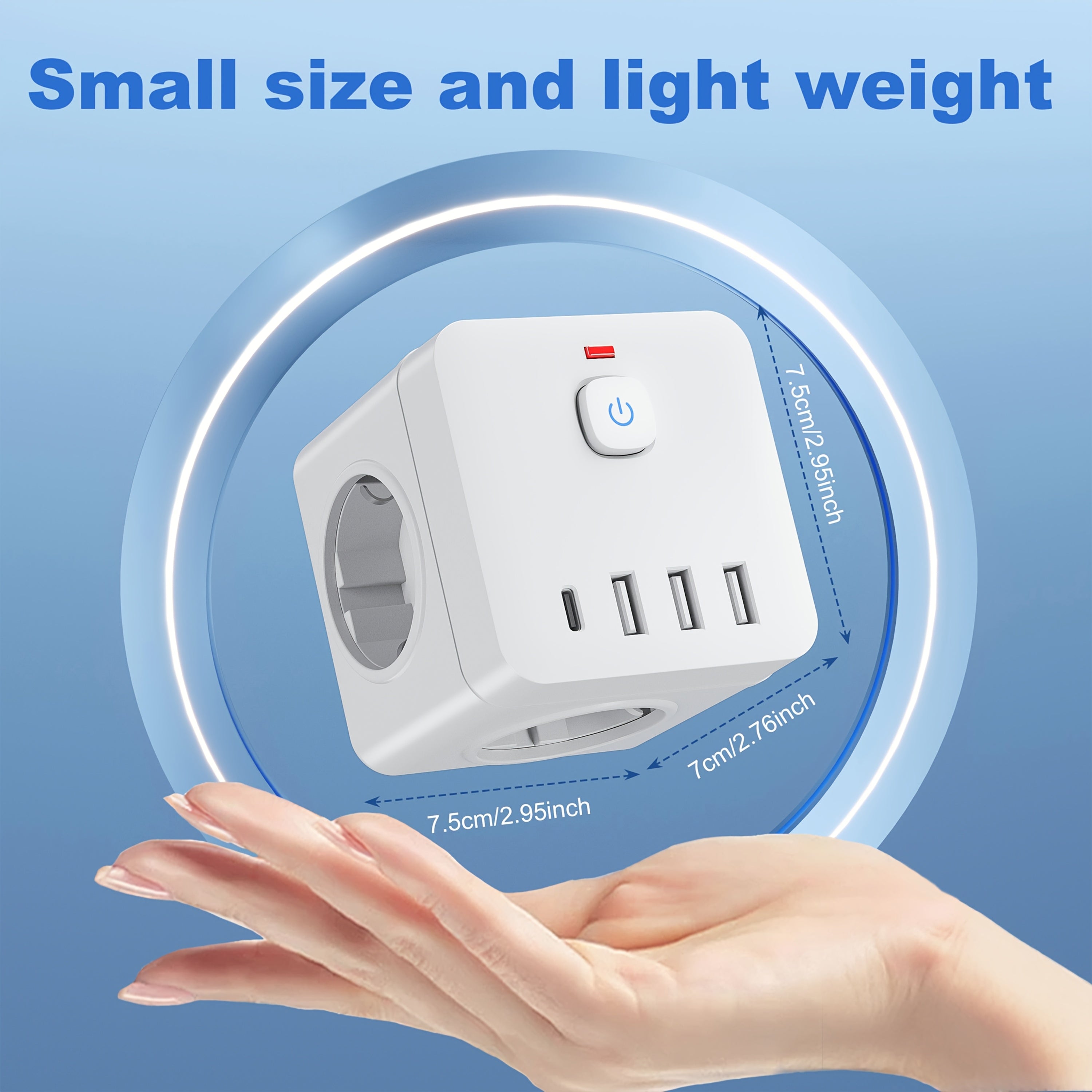 Regleta de 8 en 1 con protección contra sobrecargas, USB Tipo-C, enchufe europeo para hogar, oficina y cocina