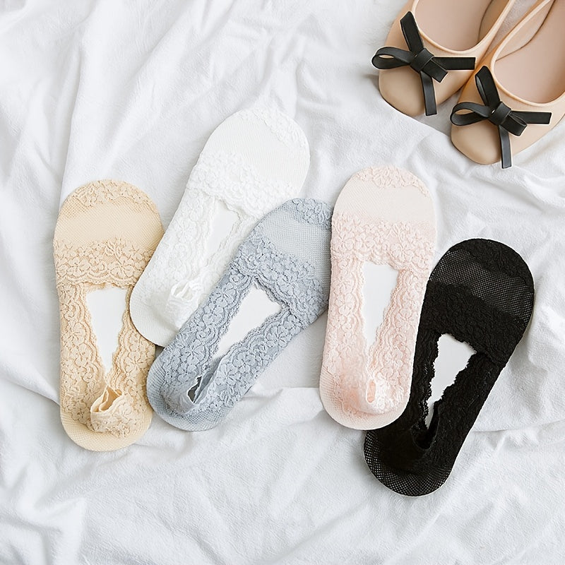 Women's Summer No-Show Socks Breathable Mesh Floral Lace Sweat-Absorbent