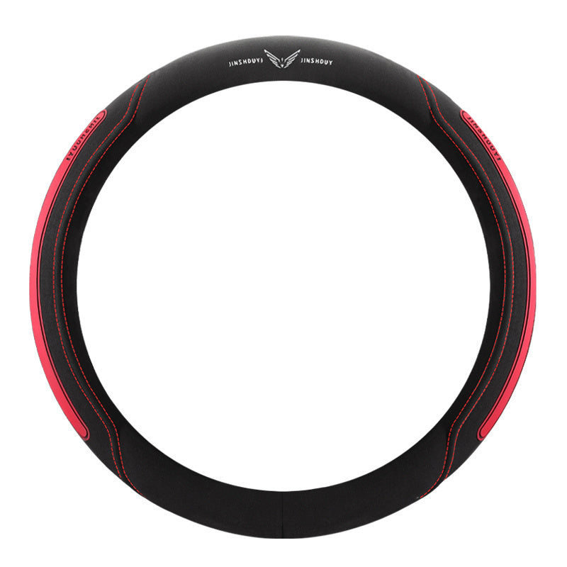Universal Leather Steering Wheel Cover Black with Blue Accents for Cars