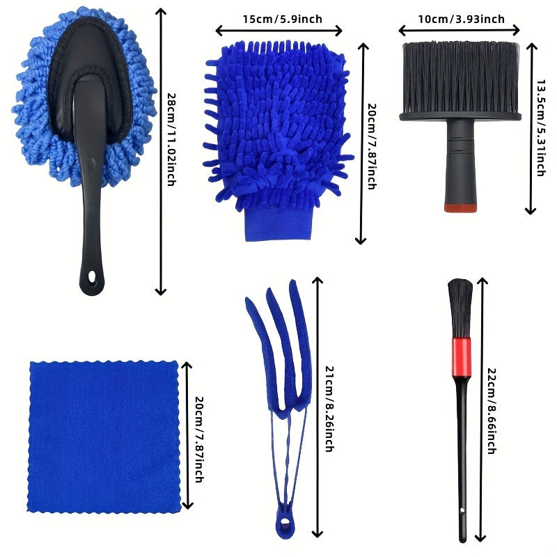 Car Detailing Kit Includes Wash Mitt Wheel Brush Dusting Brush Vent Cleaning Tool Long and Short Brushes Wax Applicator Sponge Duster