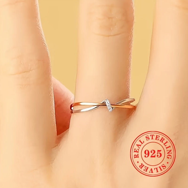 Sterling Silver Twist Band Ring with Zirconia Inlay for Women