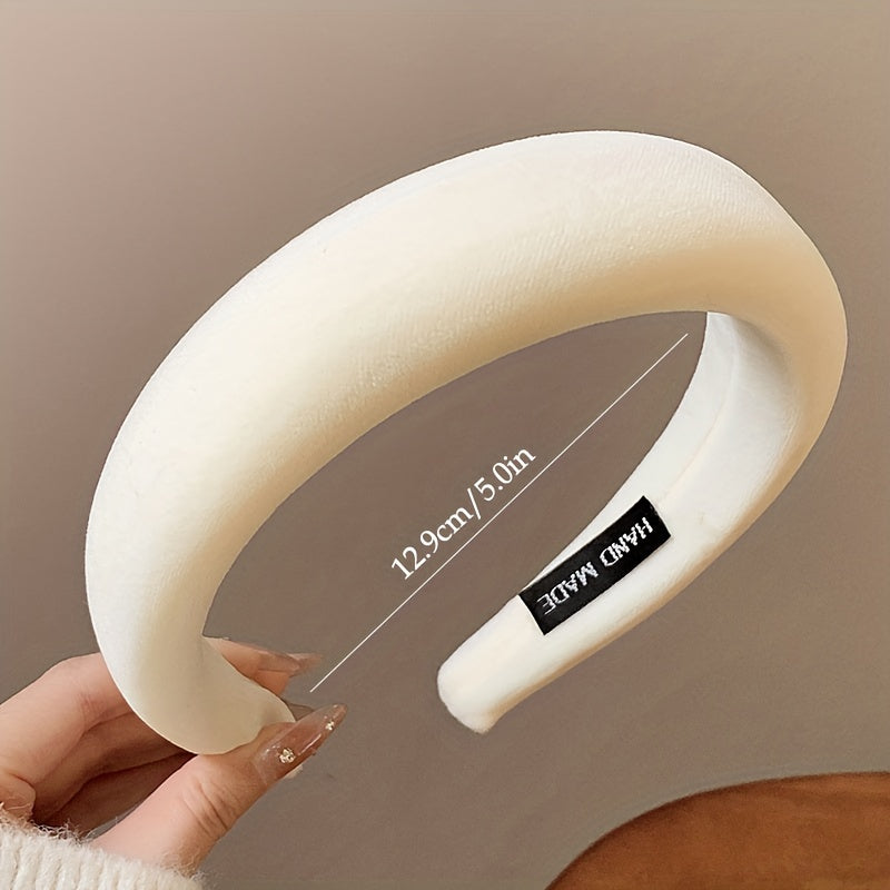 Set of 5 Wide Fabric Plaid and Solid Color Hair Bands for Women Autumn Winter Gift