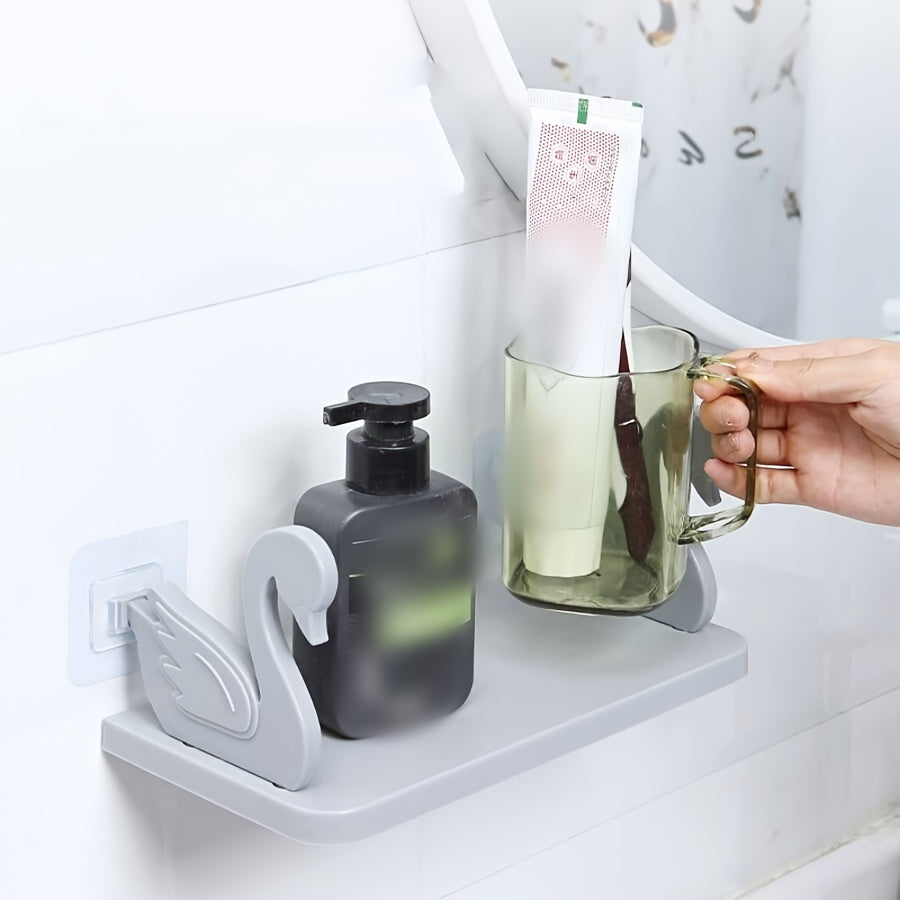 Wall-Mounted Storage Rack with Swan Shelf for Kitchen and Bathroom Organization